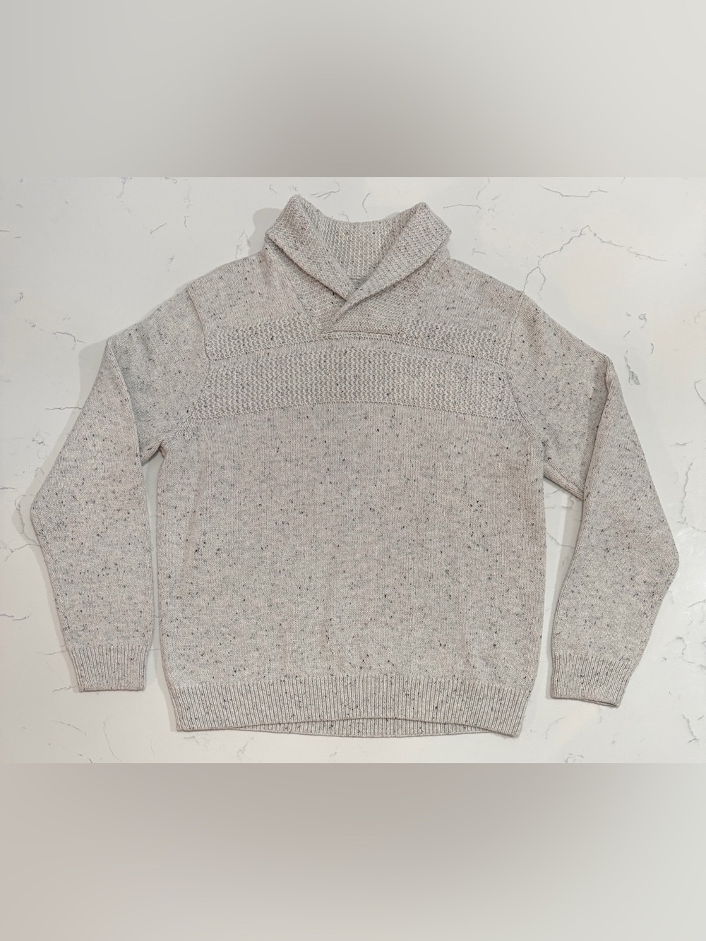 Chaps Shawl Collar Knit Sweater Mens Large Heather Gray Oatmeal Cotton Blend